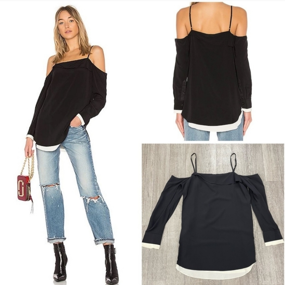 Rag & Bone 100% silk Karley Top in Black and white